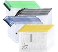 ZEONHAK 48 PCS A4 Zip Document Bags, 4 Coloured Plastic Mesh Zipper Wallets for File Storage, Office Supplies
