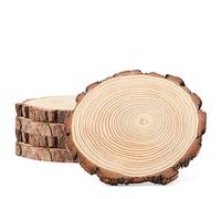 ZEONHAK 5 PCS 20-25cm Natural Wood Slices, Unfinished Wooden Circles, Round Bark Pine Wood Slices Wood Log Discs for Crafts, Wedding Decorations, DIY Ornaments
