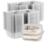 ZEONHEI 100 PCS Cake Slice Boxes Individual, 5.3 Inch Clear Plastic Cheesecake Boxes, Square Single Cupcake Box with Lids, Dessert Food Container for Salad, Sandwich, Muffin, Hamburger