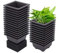 ZEONHEI 15 PCS 4.7 Inch Bonsai Training Pots, Square Plastic Plants Growing Pots, Flower Succulent Pots Container with 15 Drainage Trays for Garden, Office, Porch, Balcony, Home
