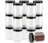 ZEONHEI 16 Pack 450ml Plastic Jars with Black Lids, 15oz Small Refillable Clear Plastic Containers, Round Empty Leak-Proof Storage Spice Jars for Slime Making Kitchen Travel DIY Cosmetic Crafts