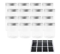 ZEONHEI 16 Pack 500ml Plastic Jars with Aluminium Lids, 16OZ Clear Food Storage Jars with Stickers, Empty Food Storage Containers for Candy, Nuts, Beads, Crafts