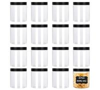 ZEONHEI 16 Pack 500ml Plastic Jars with Black Lids and Stickers, 16oz Small Clear Jars Plastic Refillable Containers, Empty Round Food Storage Jars for Slime Making Spices Travel DIY Crafts
