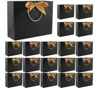 ZEONHEI 20 PCS Black Paper Gift Bags with Gold Bow Ribbon, Black Party Present Bag with Handles, Paper Party Favor Bag for Birthday, Christmas, Wedding, 32 x 25 x 11cm