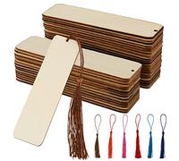 ZEONHEI 36 PCS Wooden Bookmarks Set, Rectangle DIY Bookmarks with Tassels, Unfinished Wood for Craft Signs Birthday Christmas Party Gift Decor, 12x3.2cm