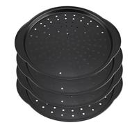 ZEONHEI 4 Pack 12 Inch Pizza Trays Non Stick, Pizza Baking Pan with Holes and Handle, Carbon Steel Round Oven Trays for Making Pizza