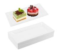 ZEONHEI 50 Pack 26 x 13cm White Paper Party Plates, Rectangular Serving Platters, Heavy Duty Sugarcane Bagasse Disposable Plates for Picnic, BBQ, Parties, Daily Use