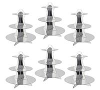 ZEONHEI 6 Pack 3 Tier Cardboard Cake Stand, Round Cardboard Cupcake Tower Holder, Silver Cupcake Display Stand for Birthday Party, Christmas Party, Wedding
