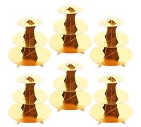 ZEONHEI 6 Pack 3 Tier Gold Cardboard Cake Stand, Round Cardboard Cupcake Tower Holder, Cupcake Display Stand for Birthday Party, Christmas Party, Wedding