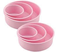 ZEONHEI 6 Pcs Pink Silicone Cake Tins Set, 4 Inch 6 Inch 8 Inch Non-Stick Silicone Cake Mould, Round Silicone Cake Moulds for Baking Cakes, Brownies, Bread
