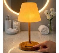 ZEONX Rechargeable LED Shower Table Lamp Waterproof with Battery Indicator, Touch Control with 3 Colour & Stepless Dimming, USB Reverse Charging, Portable Night Light for Outdoor & Home - Wood Grain