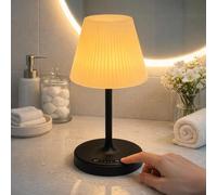 ZEONX Rechargeable LED Shower Table Lamp Waterproof with Battery Indicator, Touch Control with 3 Colour & Stepless Dimming, USB Reverse Charging, Portable Night Light for Outdoor & Home - Black