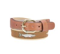ZEP-PRO Backcountry Slam Men's Woven Ribbon Belt - Repeating Game Fish Ribbon With Tan Full Grain Leather Tabs - 1.25" Wide Outdoor Lifestyle Accessory, Size 42