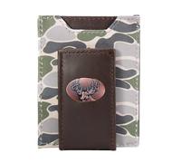 ZEP-PRO Men's Slim Leather Magnetic Front Pocket Wallet - Stylish and Durable with Wildlife and Americana Designs, Buck Green/Gray Camo, Green/Gray Camo Leather