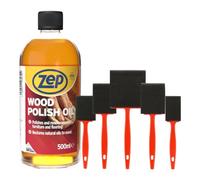 Zep Wood Polish with 5 Foam Brushes - 500ml Nourishing Orange-Scented Oil Wood Cleaner & Conditioner for Wood Furniture & Flooring - Restores Natural Oils - For Indoor & Outdoor Use