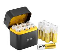 Zepath Rechargeable Lithium Batteries AA 16-Pack with Charger, 3600mWh High Capacity 1.5V double A Batteries, Long Lasting Rechargeable aa Li-ion Battery with Integrated Charing Storage Box