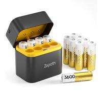 Zepath Rechargeable Lithium Batteries AA Pack of 12 with Charger, 3600 mWh High Capacity 1.5 V AA Batteries, Long Lasting Rechargeable AA Li-ion Battery with Integrated Charging Storage Box