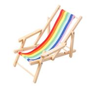 ZEPFJHE 1/12 Scale Vibrant Wood Beach Lounge Chair Safe Kids Playroom & Vacation Decoration Accessories Doll House Rainbow Lounge Chair