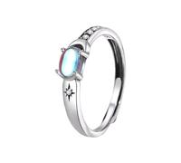 ZEPFJHE 1/2Pcs Vintage Shining Moonstone Rings Adjustable Couples Open Rings Versatile Sun and Moons Rings Jewelry Decoration, Copper, No Gemstone