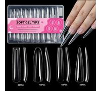 ZEPFJHE 192x/Box Soft Gels Tips Extras Long Full Tips Clear Tips Press On Ballerinas False for Salons