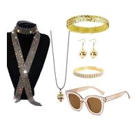 ZEPFJHE 1960s 1970s 80s Discos Accessories Women Fancy Dress Costume Discos Set Earrings Sunglass Sequins Headband Necklace Rockstars Cool Outfits