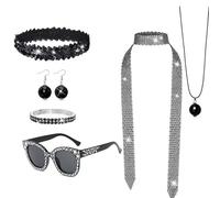 ZEPFJHE 1960s 1970s 80s Discos Accessories Women Fancy Dress Costume Discos Set Earrings Sunglass Sequins Headband Necklace Rockstars Cool Outfits