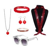 ZEPFJHE 1960s 1970s 80s Discos Accessories Women Fancy Dress Costume Discos Set Earrings Sunglass Sequins Headband Necklace Rockstars Cool Outfits