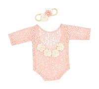 ZEPFJHE 2 Pcs Baby Flower Pearl Headband Lace Romper Set Flower Hair Band Headdress Newborn Photography Props Outfits Set