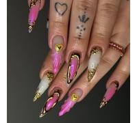 ZEPFJHE 24 Pcs Long Pointed False Nails Droplet Gradient Press On Nails Reusable Acrylic Nails Full Covers Stick on Nails