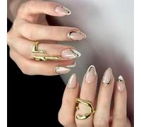 ZEPFJHE 24Pcs Almond Fake Nails Press On Nails Artificial Acrylic Nails False Nails Glues On Nails Designs French Nails Tips