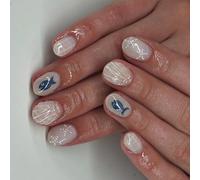 ZEPFJHE 24Pcs Almond Press on Nails Seashells Designs French Fake Nails Acrylic False Nails,Artificial Nails Glues on Nails