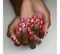 ZEPFJHE 24Pcs Almond Press on Nails Star Designs French Fake Nails Acrylic False Nails,Artificial Nails Glues on Nails for Women