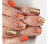 ZEPFJHE 24Pieces Glittering Flower Press on Nails Tips Short Look European Manicure Art Artificial Fingernails Set