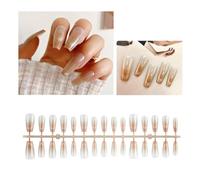 ZEPFJHE 30Pcs Glossy Press On Nails Long Coffin Fake Nails False Nails Stick On Nails Acrylic Nails