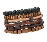 ZEPFJHE 5Pcs Multilayer Coconut Shell Wood Bead Elastic Cord Adjustable Stretch Wrist Jewelry Natural Retro Design Multi Layer Stretch Wooden