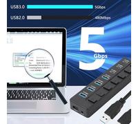 ZEPFJHE 7 Port USB C Adapter With Switches 3 Type 4x USB3.0 Port 5Gbps Fast Data Transfer For Laptops PC Type With Power Input Function