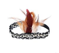 ZEPFJHE 920s Flapper Headband Feathered Pearls Headpiece Roaring 20s Headband Hair Accessory For Wedding Cocktail Carnivals
