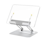 ZEPFJHE Acrylic Rotating Book Stand With Foldable Design Holds Laptops Recipes Books Up To 8.8lb Clear Ergonomic Aluminum Base Adjustable Device Holder