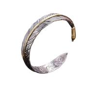 ZEPFJHE Adjustable Ethnic Cuff With Antique Feathered Detailing Open Bangle Unisex Jewelry For Everyday Wear Retro Distressed Silver Jewelry Gift