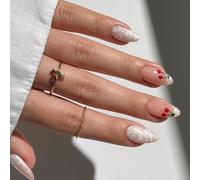ZEPFJHE Almond Press on Nails Glossy Fake Nails Stick on Nails in 12Size,24Pcs French Nails Tips for DIYS Nails Art Decorations