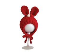 ZEPFJHE Baby Caps with Chain Strap Warm Headwear Rabbits Ears for Comfort Nursery Knitted Hat Furry Rabbits Ears Baby Knit Red