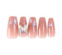 ZEPFJHE Butterfly False Nails Long Ballerinas Stick on Nails Full Tips Artificial Nails Press On Nails for Women