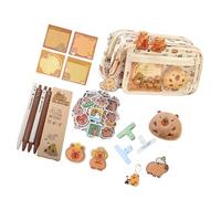 ZEPFJHE Cartoon Animal Multi-Layer Pencil Case with Brooch Sticker Large Capacity Pen Bag for School Students Pouch Cartoon Capybara Large Capacity Bag