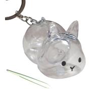 ZEPFJHE Clear Rabbits Shape Pet Hair Memorial Keychain Compacts Keepsakes Storage Box Pendant With Tweezers For Pet Owners Gift Shape Furs Storage Accessories