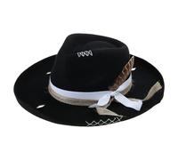 ZEPFJHE Distressed Hat For Women Men With Woven Belt Panama Roll Brims Cosplay Costume Adult Theme Party Gentlemen Adjustable Hat