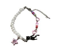 ZEPFJHE Elegant Pearls Cats Charm With Star Accents Adjustable Chain Pearls Wrist Chain For Casual Party Wear Versatile Star And Cats Motifs
