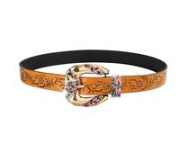 ZEPFJHE Embossed Flower Pin Buckle Belt Western Vintage Rhinestones Waiststrap PU Leather Pants Belt Waist Ornament Everyday Use Fashionable Waistband