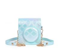 ZEPFJHE Embroidered Checkered Camera Case PU Leather Soft Covers Bag for Mini12 Film Camera Bag with Shoulder Straps