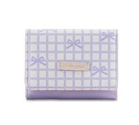 ZEPFJHE Eye Catching Striped PU Wallet with Bows Detail Soft and Practical Card Compartment Fashion Short Coin Purse for Women Practical Everyday Wallet with Bows