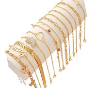 ZEPFJHE Fashionable Crystals Foot Chains Set 13Pcs Butterfly Heart Anklets Silver Tone Jewelry For Beach Parties Women's Fashion Alloy Foot Chains